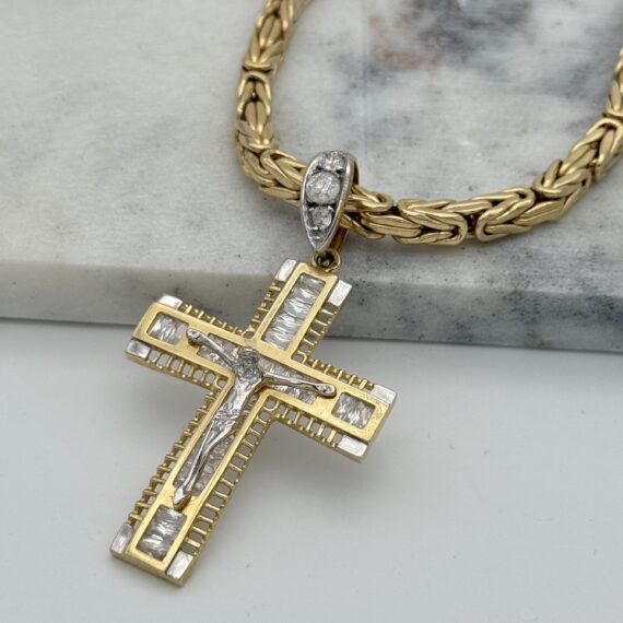 Mooie 14 karaat koningsketting met kruis 62 cm