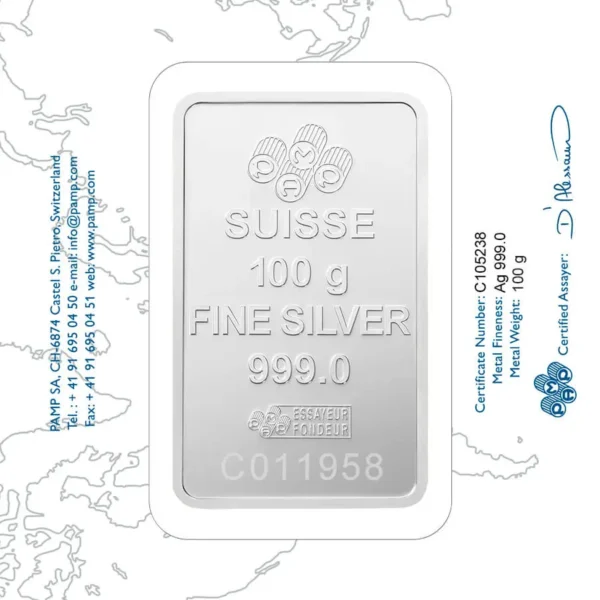 Zilverbaar PAMP Suisse Lady Fortuna 100 gram.