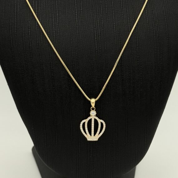 Prachtige 14 karaat ketting met kroon hanger 45 cm