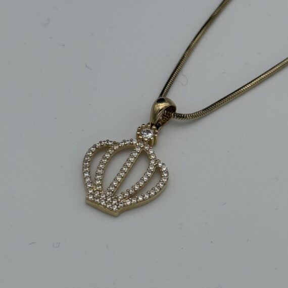 Prachtige 14 karaat ketting met kroon hanger 45 cm