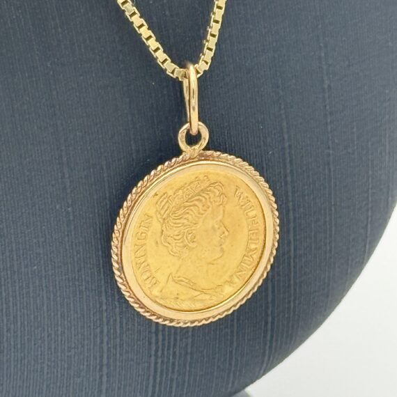 14 karaat gouden ketting 45 cm met 5 gulden hanger 22 K