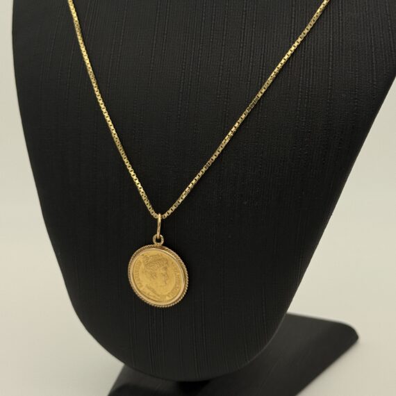 14 karaat gouden ketting 45 cm met 5 gulden hanger 22 K